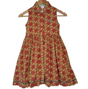 Matilda Jane Red Yellow Cotton Nylon Floral Kids Button Down Casual Dress Sz 8